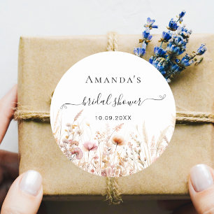 Wildflowers peach beige fall love bridal shower classic round sticker