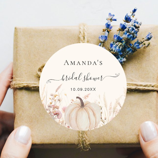 Wildflowers peach fall beige pumpkin bridal shower classic round sticker (Creator Uploaded)