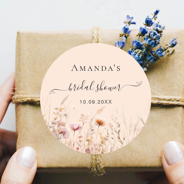 Wildflowers peach fall love pink bridal shower classic round sticker (Creator Uploaded)