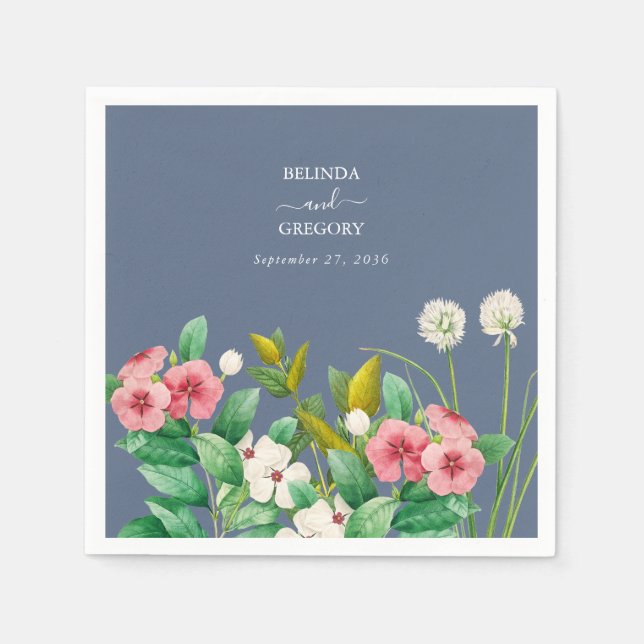 Wildflowers Periwinkle Dusty Blue Wedding   Napkin (Front)