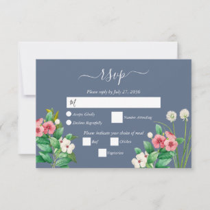 Wildflowers Periwinkle Dusty Blue  Wedding RSVP Card