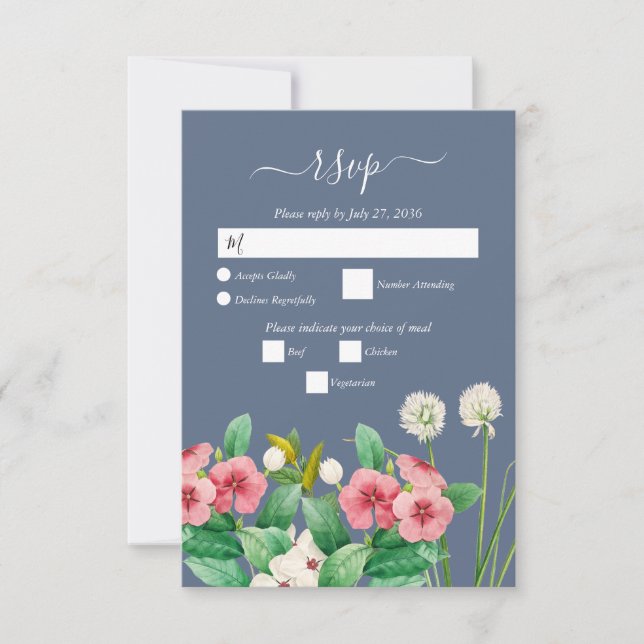 Wildflowers Periwinkle Dusty Blue Wedding RSVP Card (Front)