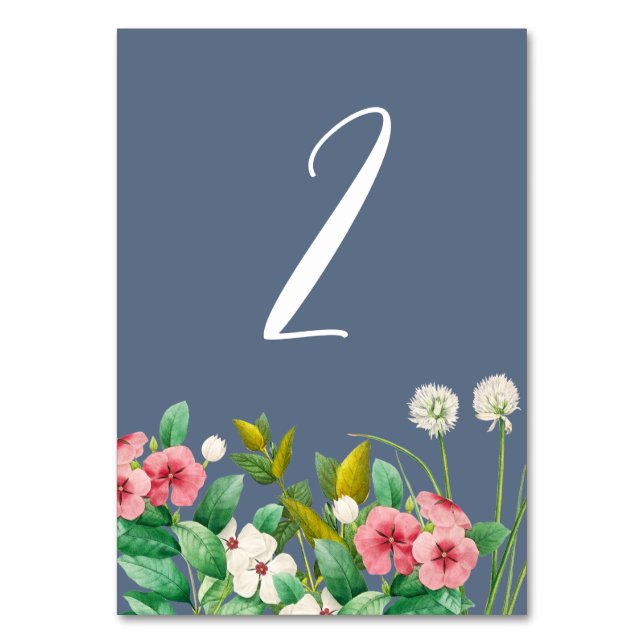Wildflowers Periwinkle Dusty Blue Wedding  Table Number (Front)