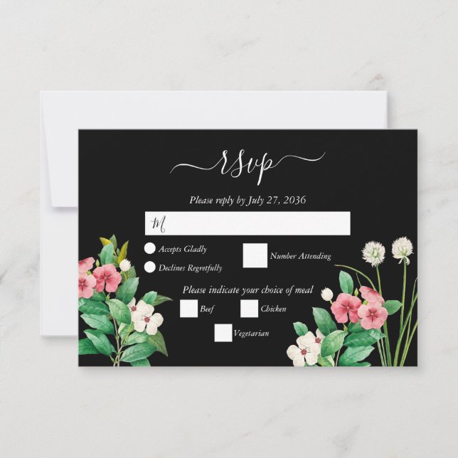 Wildflowers Periwinkle Watercolor Black RSVP Card (Front)