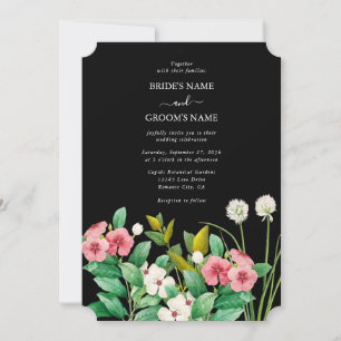 Wildflowers Periwinkle Watercolor Black Wedding Invitation