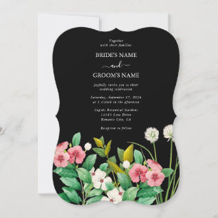 Wildflowers Periwinkle Watercolor Black Wedding Invitation