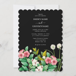 Wildflowers Periwinkle Watercolor Black Wedding Invitation