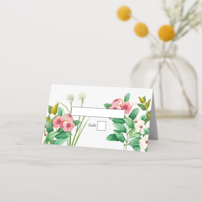 Wildflowers Periwinkle Watercolor Wedding Place Card (Front)