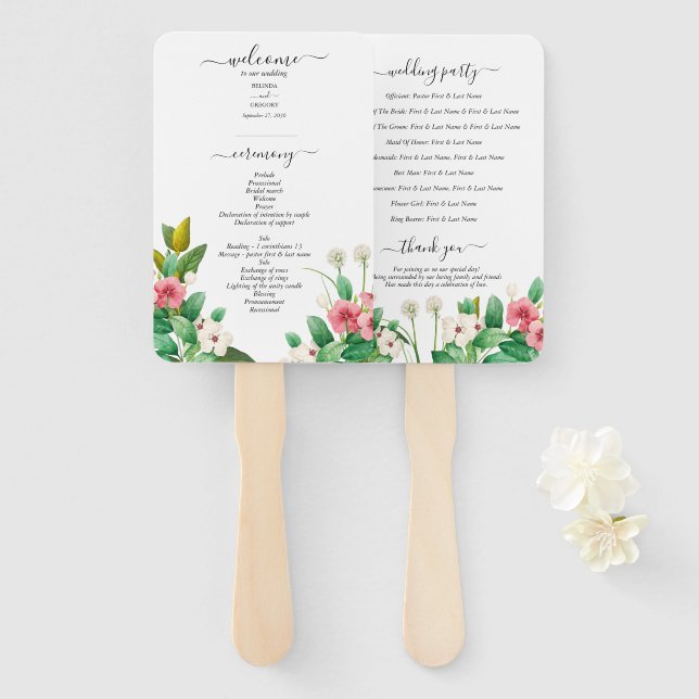 Wildflowers Periwinkle Watercolor Wedding Program Hand Fan (Front and Back)