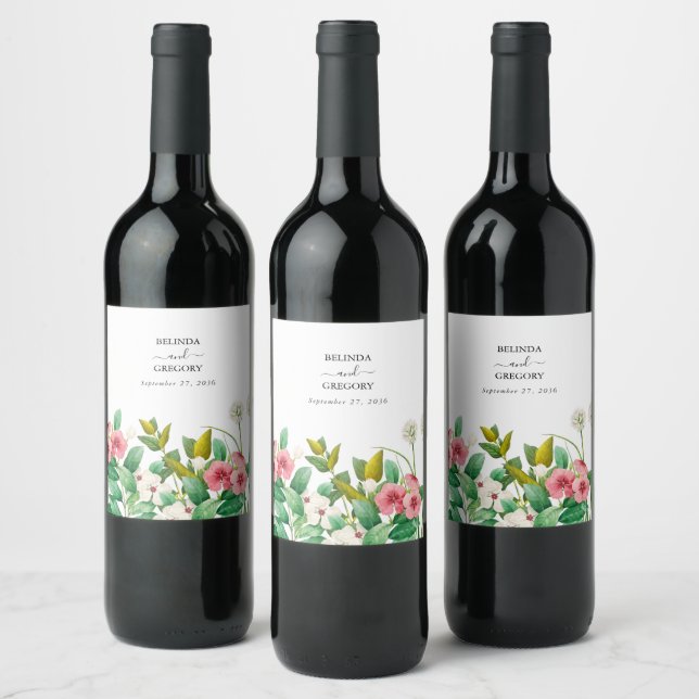 Wildflowers Periwinkle Watercolor Wedding  Wine Label (Bottles)