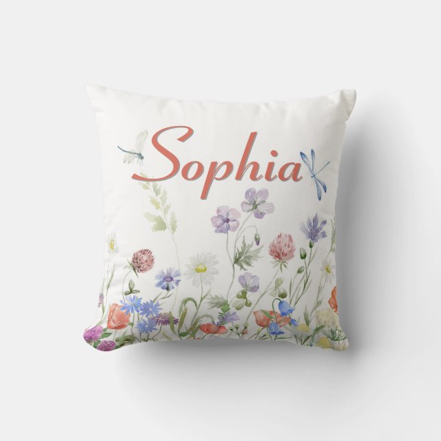 Wildflowers Personalised Custom Name Cushion (Front)