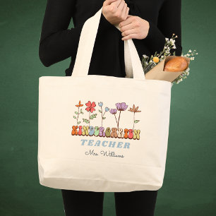 Wildflowers Personalised Kindergarten Teacher Name Large Tote Bag