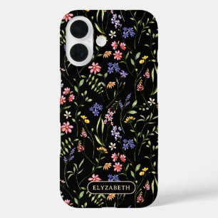 Wildflowers Personalised Name Black iPhone 16 Case