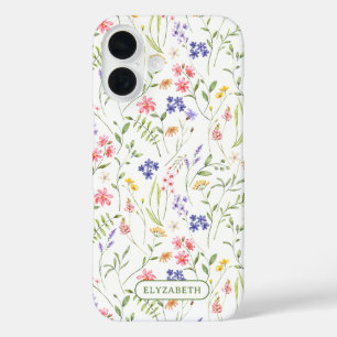 Wildflowers Personalised Name White iPhone 16 Case