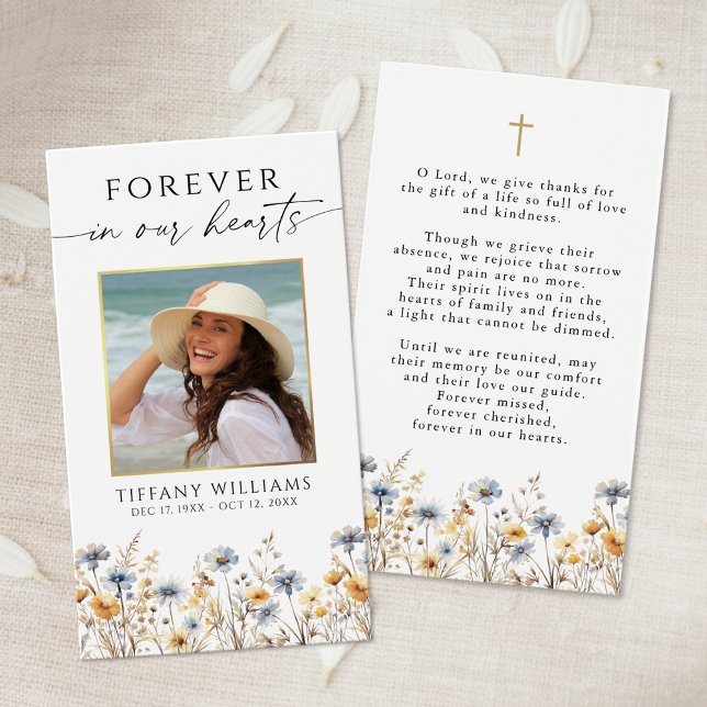 Wildflowers Photo Forever Hearts Cross Prayer Card (Creator Uploaded)