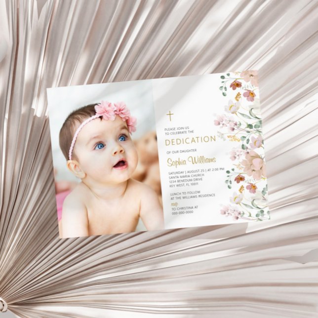 Wildflowers Photo Girl Dedication Invitation (Creator Uploaded)