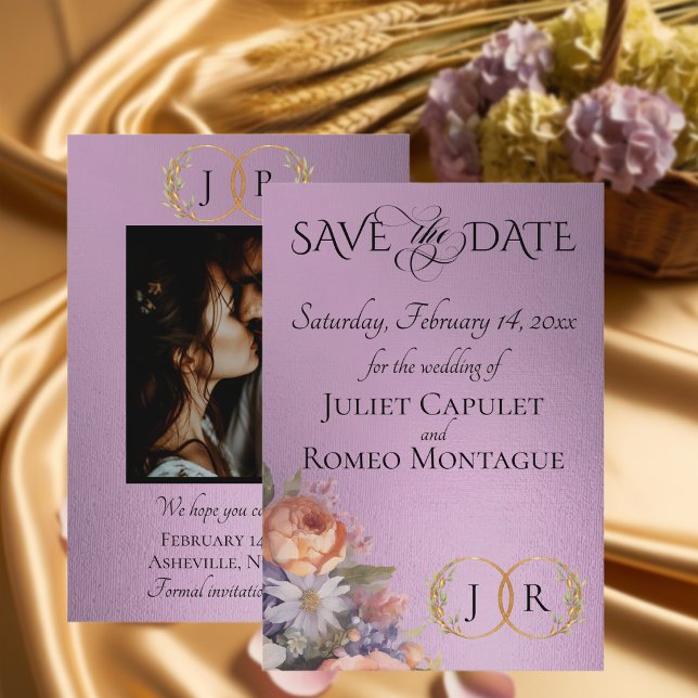 Wildflowers, Photo & Leaf Monogram - Lavender Save The Date (Creator Uploaded)