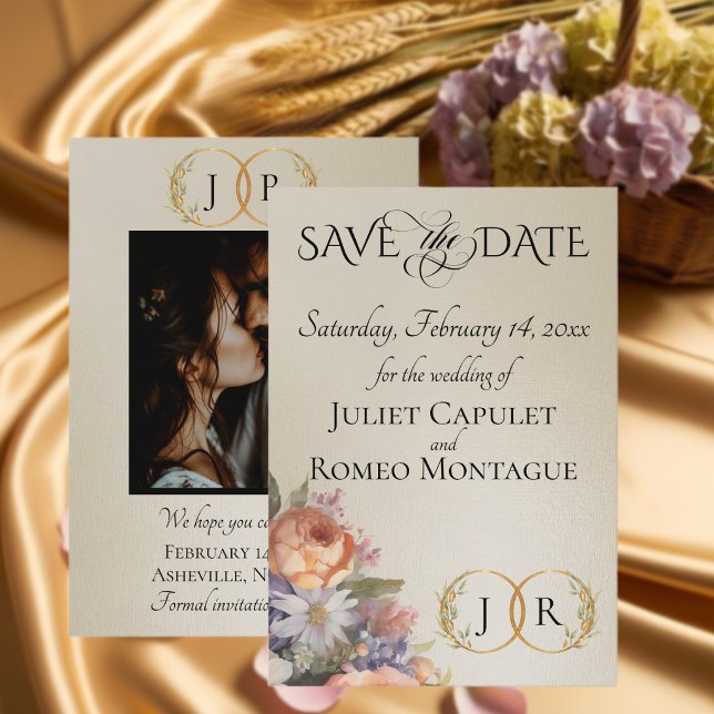 Wildflowers, Photo & Leaf Monogram - Wheat Save The Date (Creator Uploaded)