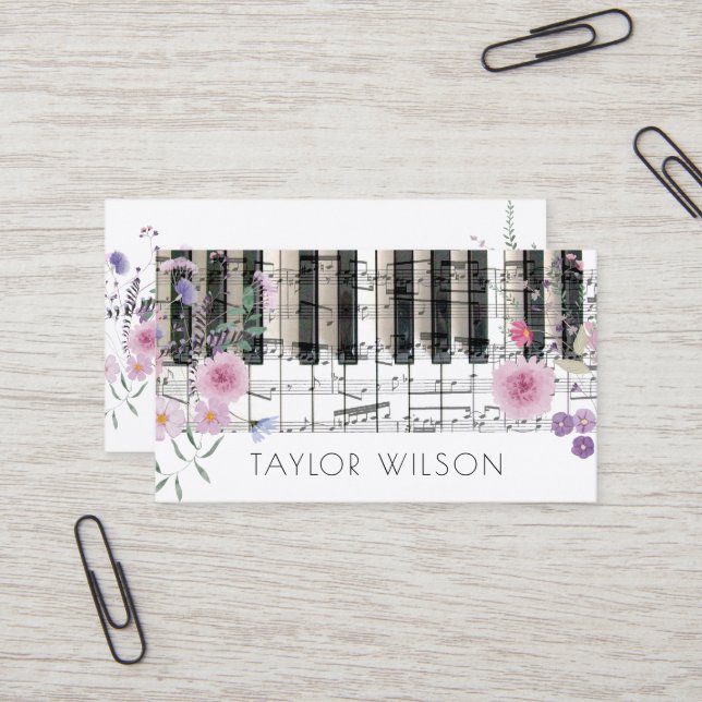 wildflowers pianist music teacher business card (Front/Back In Situ)