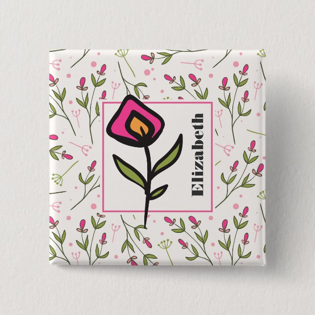 Wildflowers - Pink and Orange Petals Personalised 15 Cm Square Badge (Front)