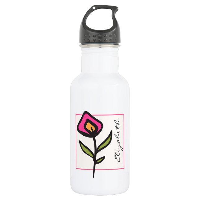 Wildflowers - Pink and Orange Petals Personalised 532 Ml Water Bottle (Front)