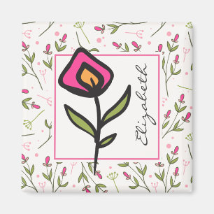 Wildflowers - Pink and Orange Petals Personalised Magnet