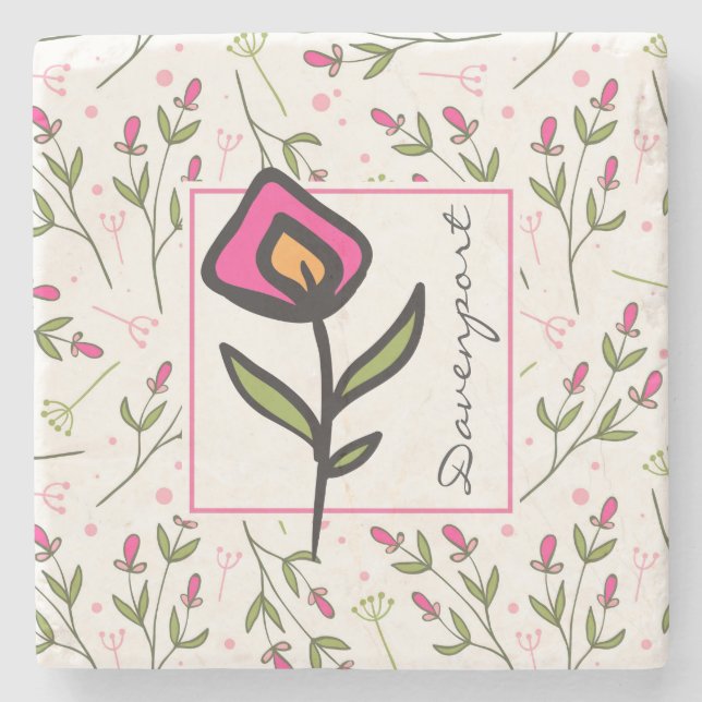 Wildflowers - Pink and Orange Petals Personalised Stone Coaster (Front)