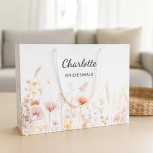 Wildflowers pink beige bridesmaid name large gift bag