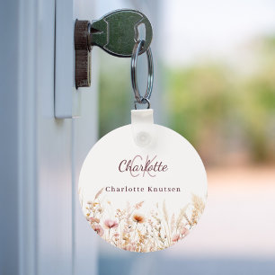 Wildflowers pink beige monogram key ring