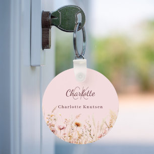 Wildflowers pink beige monogram key ring