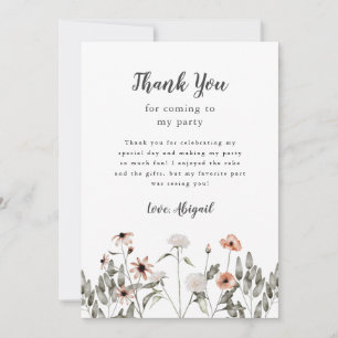 Wildflowers Pink Birthday Party   Thank You Card