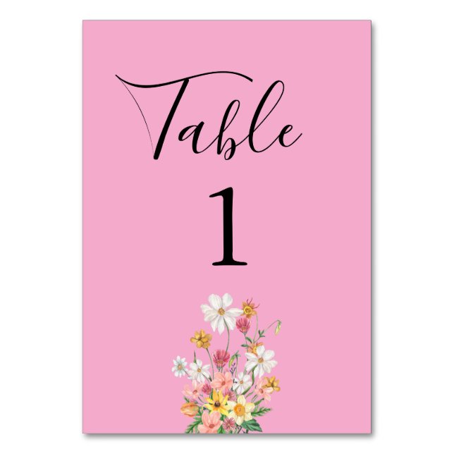 Wildflowers Pink Birthday Table Number (Front)