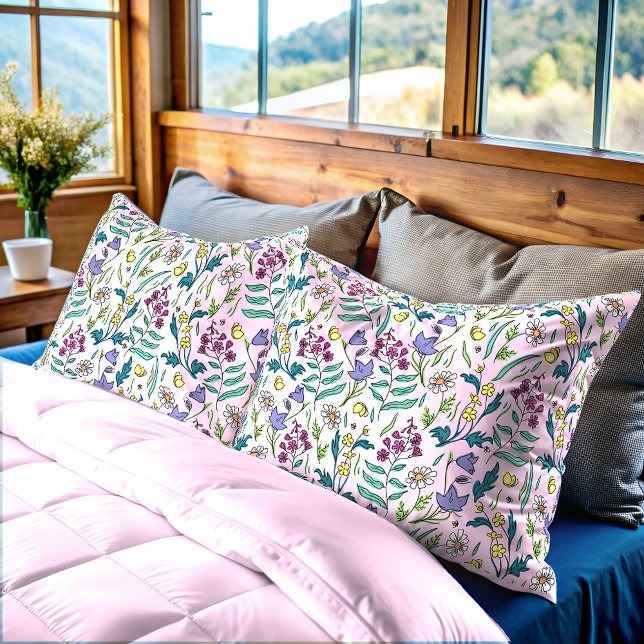 Wildflowers Pink Colour Pillow Case (Wildflowers Pink Color Pillow Case)