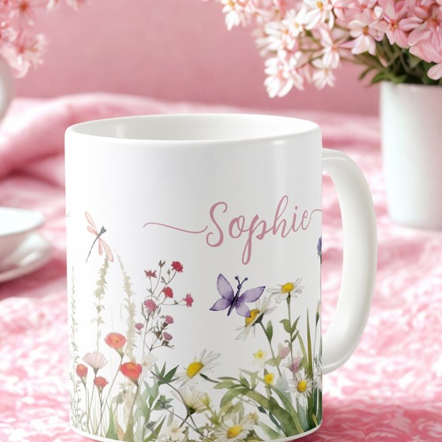 Wildflowers Pink Custom script  name Coffee Mug (Creator Uploaded)