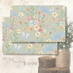 Wildflowers Pink Floral Bee Butterfly Decoupage Tissue Paper