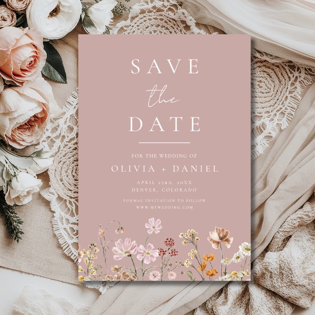 Wildflowers Pink Mauve Boho Save the Date (Creator Uploaded)