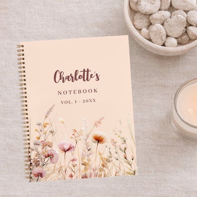 Wildflowers pink peach name script notebook (Creator Uploaded)
