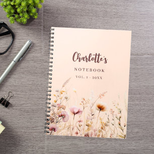 Wildflowers pink peach name script notebook