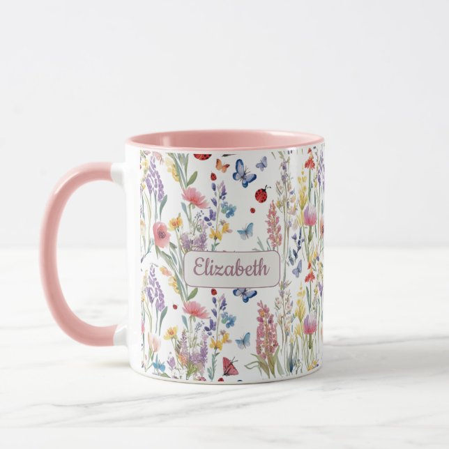 Wildflowers & Pink | Personalized Boho Gift for He Mug (Left)