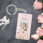 Wildflowers pink photo monogram key ring<br><div class="desc">Add a touch of personal charm to your daily routine with our Personalised Floral Keychain. Featuring a delightful pink background decorated with wildflowers from a summer meadow, this keychain is as beautiful as it is practical. Perfect for keeping your keys organised while adding a personal touch to your space. Beautiful...</div>