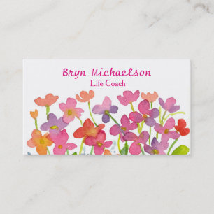 Wildflowers Pink Red Watercolor Business Card