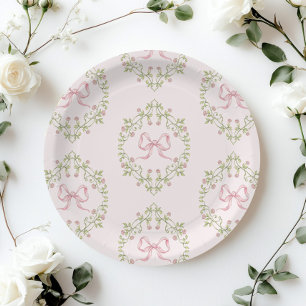 Wildflowers pink ribbon Bow Coquette baby shower Paper Plate
