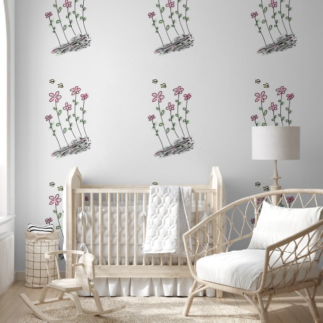 WILDFLOWERS PINK WHIMSICAL WALLPAPER (Kids)