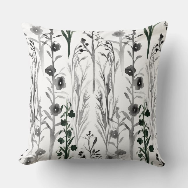 Wildflowers Plants Botanical Watercolor Grasses Cushion (Front)