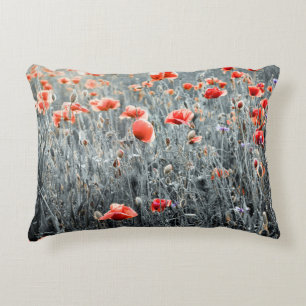Wildflowers poppies decorative cushion