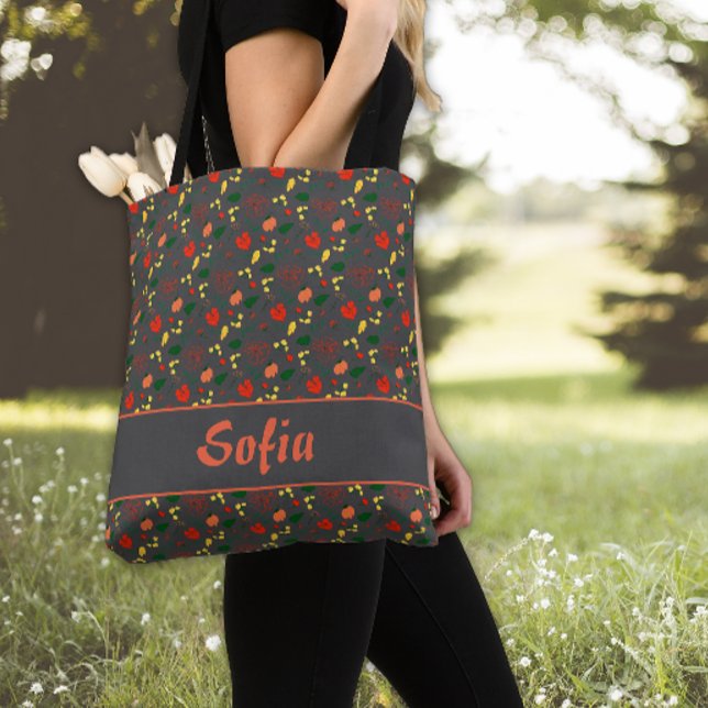 Wildflowers  poppy pattern grey  tote bag (Creator Uploaded)