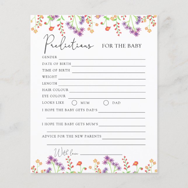 Wildflowers predictions for baby (Front)