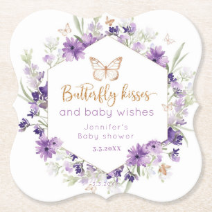 Wildflowers purple Butterfly kisses baby shower Paper Coaster