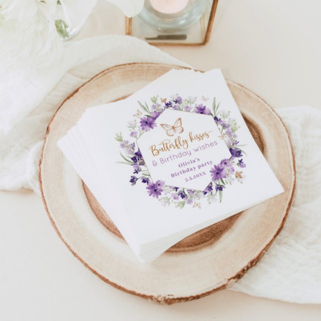 Wildflowers purple Butterfly kisses birthday Napkin (Creator Uploaded)