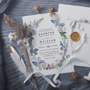 Wildflowers Purple Elegant Modern Rustic Wedding  Invitation